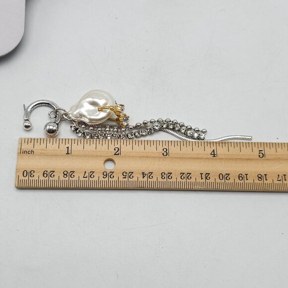 Zara Statement Faux Pearl Chain Drop Earrings With Gold Silver Tone Accents - Picture 7 of 7